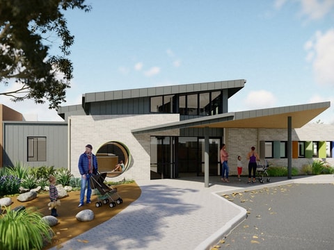 Artist impression of the renovated front entrance of QEC Residential Unit in Noble Park.