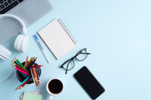 Desk with study materials.